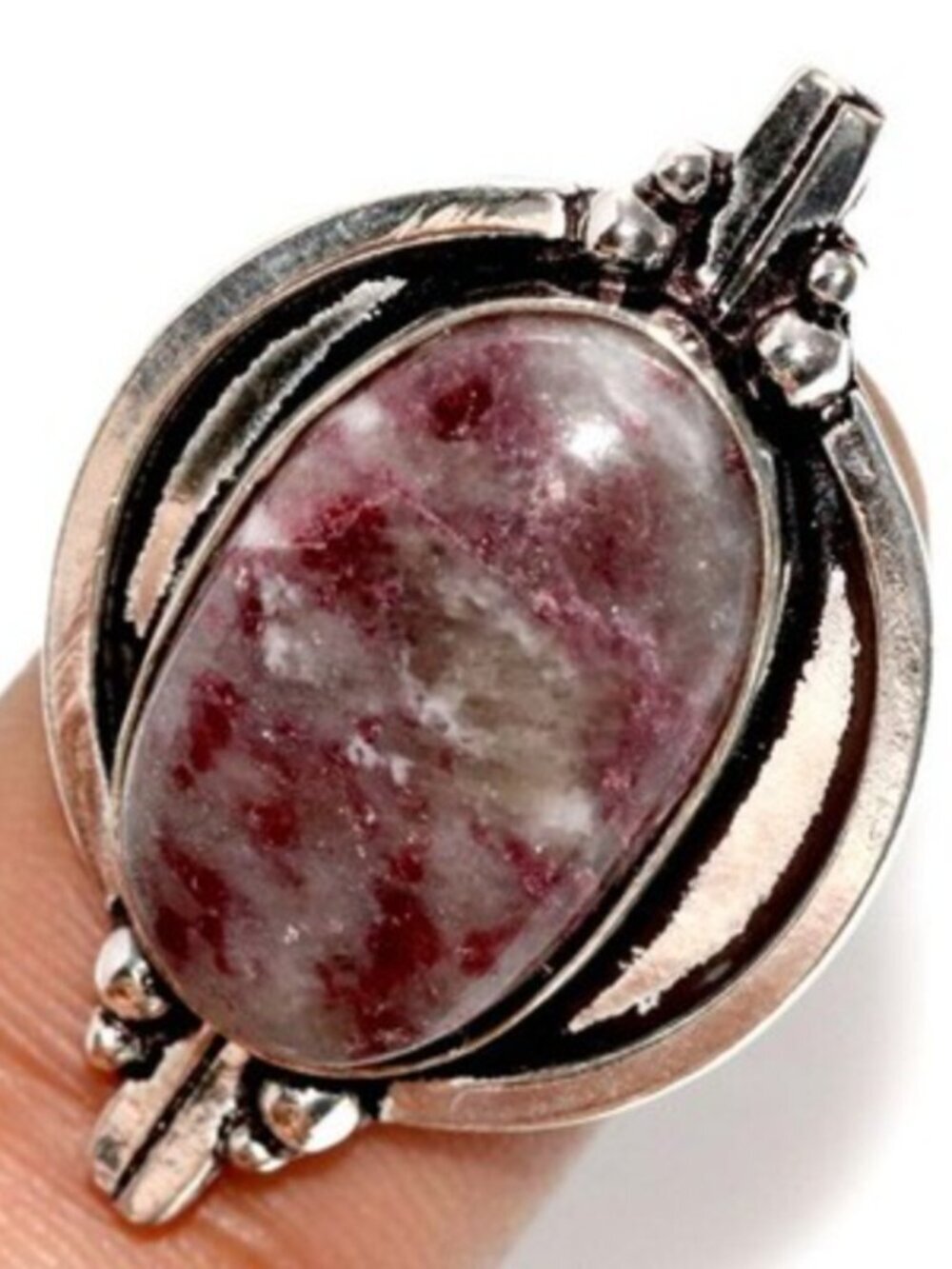 Pretty Lepidolite 925 Silver Plated Ring Size US 8 - Statement Jewelry NWT